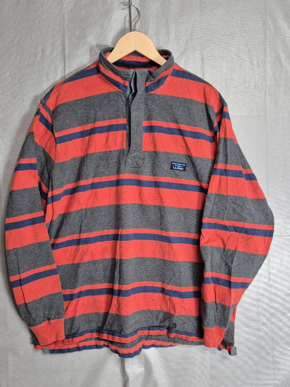 L.L.Bean Vtg Rugby Shirt Mens XL Heavy Cotton Striped Orange Blue Pullover 0607